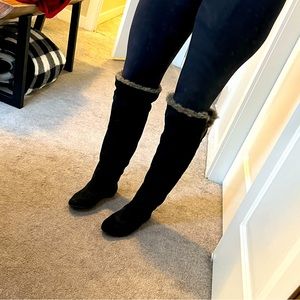 Zara Suede & Fur Knee High Boots